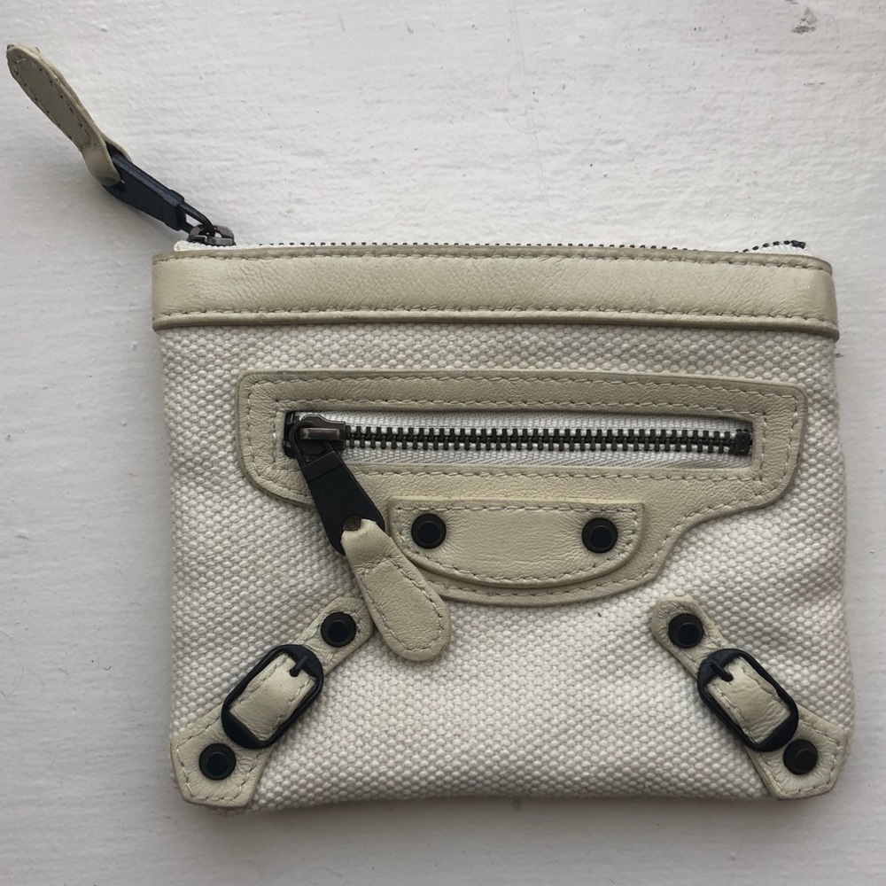 Balenciaga Canvas & Leather Pouch with Zipper